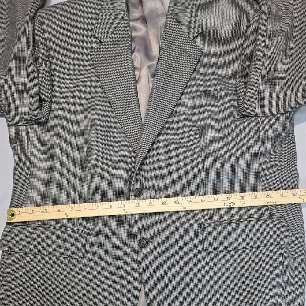 100% Wool IZOD Mens 44S Gray Houndstooth Blazer Sport Coat Classic 2 Button suit - Picture 7 of 16